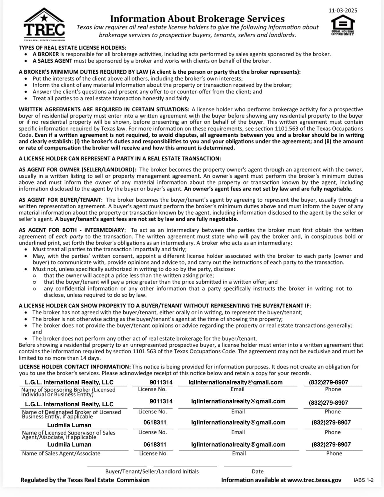 IABS Page 1 — Information About Brokerage Services